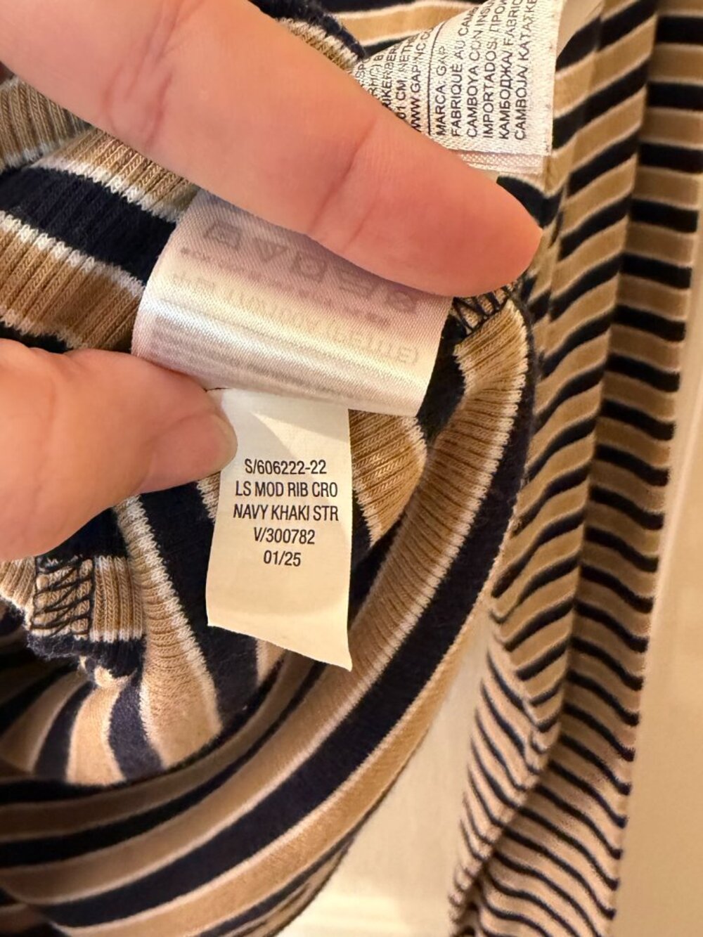 GAP Modern Rib Crop T-shirt Khaki Stripe L - Picture 6 of 6